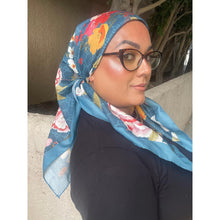 Luxe Inspired G Print Floral Square Tichels - Teal-Squares-The Little Tichel Lady