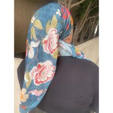 Luxe Inspired G Print Floral Square Tichels - Teal-Squares-The Little Tichel Lady
