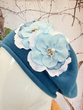 Embellished Cotton Beret - Medium/Large, Teal Blue