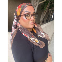 Luxe Inspired G Print Floral Square Tichels - Dark Olive/Brown-Squares-The Little Tichel Lady