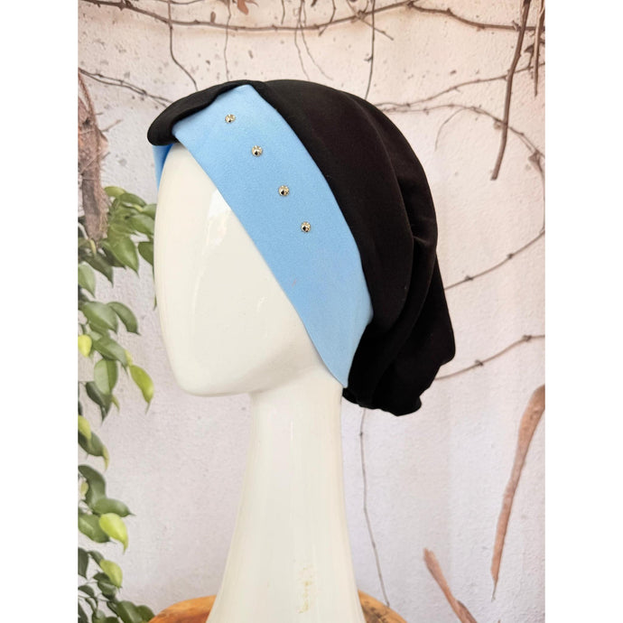 Classic Cotton Studded Long Snood - Blue-Snood-The Little Tichel Lady