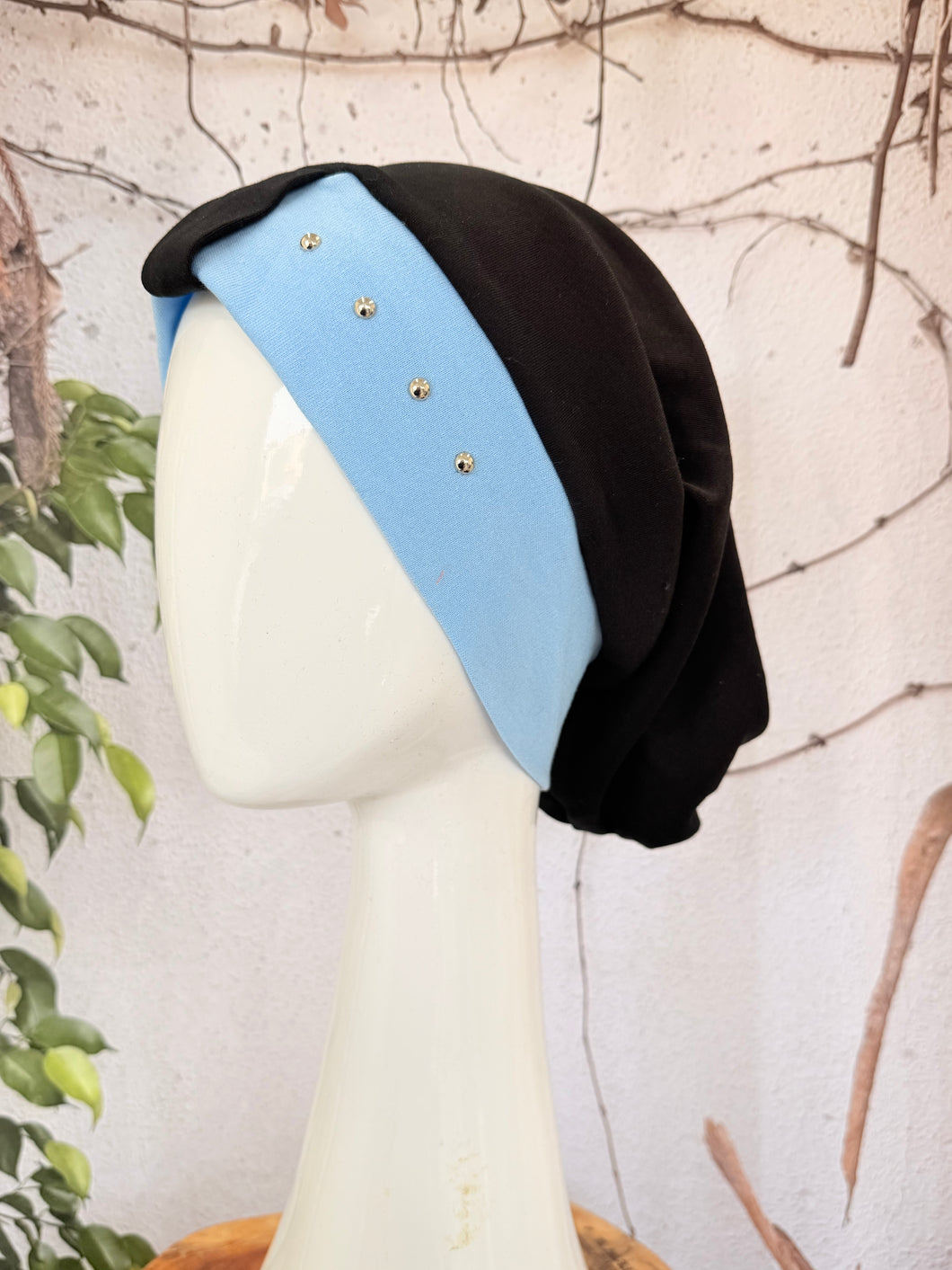 Classic Cotton Studded Long Snood - Blue-Snood-The Little Tichel Lady