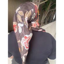 Luxe Inspired G Print Floral Square Tichels - Dark Olive/Brown-Squares-The Little Tichel Lady