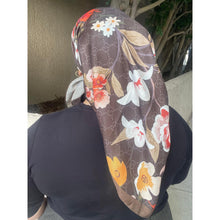 Luxe Inspired G Print Floral Square Tichels - Dark Olive/Brown-Squares-The Little Tichel Lady