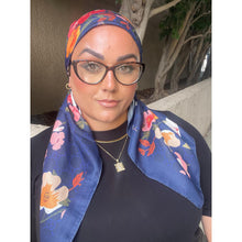 Luxe Inspired G Print Floral Square Tichels - Navy-Squares-The Little Tichel Lady