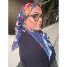Luxe Inspired G Print Floral Square Tichels - Navy-Squares-The Little Tichel Lady