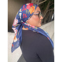 Luxe Inspired G Print Floral Square Tichels - Navy-Squares-The Little Tichel Lady