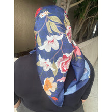 Luxe Inspired G Print Floral Square Tichels - Navy-Squares-The Little Tichel Lady