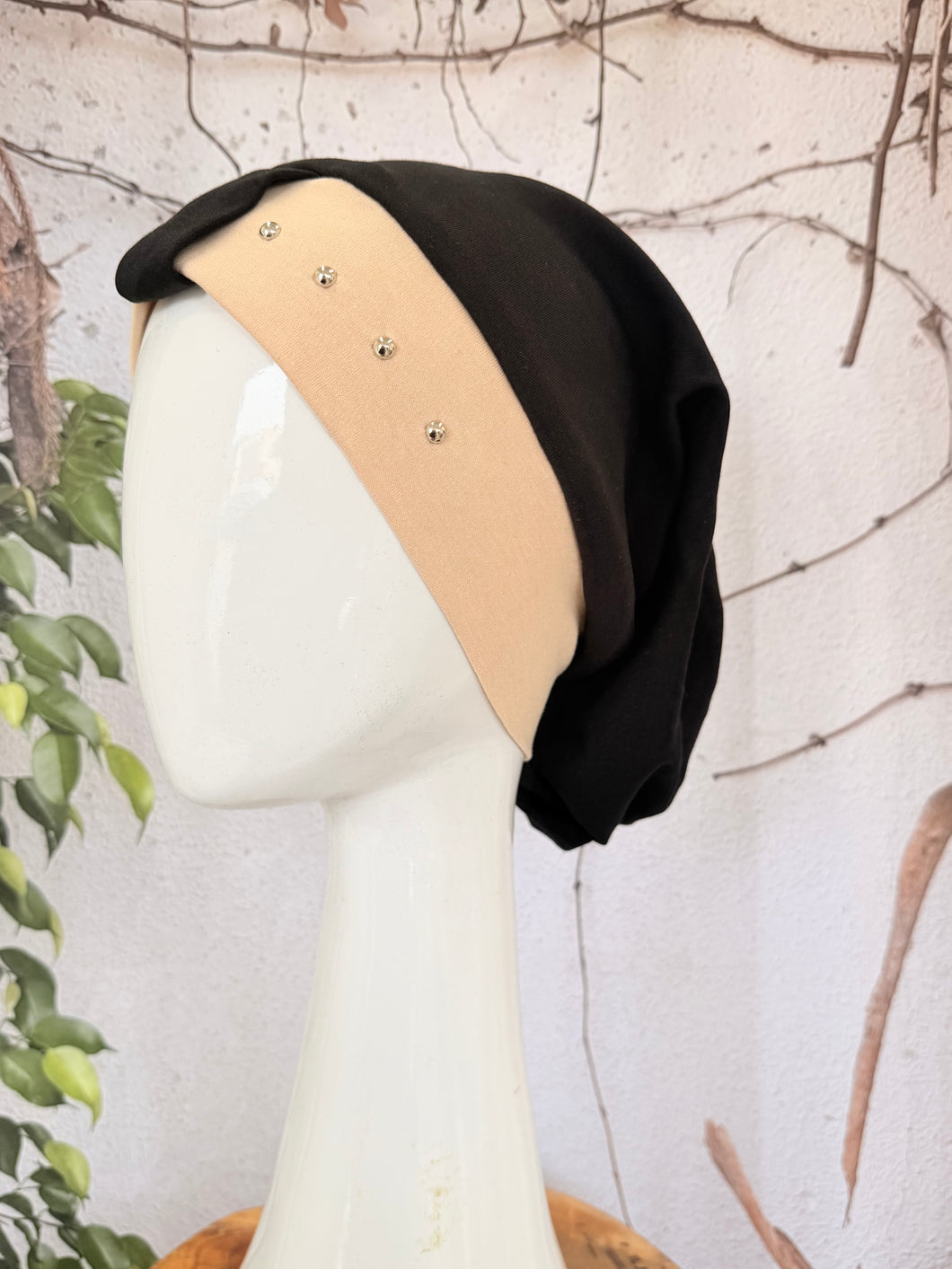 Classic Cotton Studded Long Snood - Neutral-Snood-The Little Tichel Lady