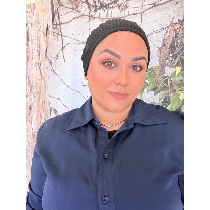 Soft Ribbed Adjustable Beret - Black/Multi-beret-The Little Tichel Lady