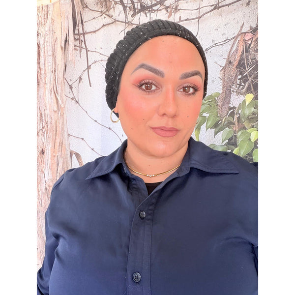 Soft Ribbed Adjustable Beret - Black/White-beret-The Little Tichel Lady