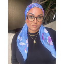 Luxe Inspired G Print Floral Square Tichels - Cornflower Blue-Squares-The Little Tichel Lady