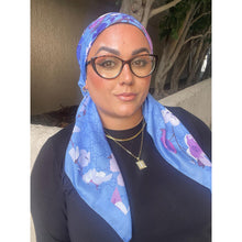 Luxe Inspired G Print Floral Square Tichels - Cornflower Blue-Squares-The Little Tichel Lady
