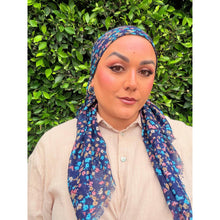 Garden Bloom Cotton Square Tichel - Navy-Squares-The Little Tichel Lady