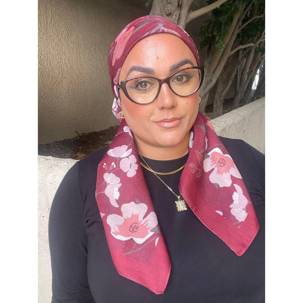 Luxe Inspired G Print Floral Square Tichels - Burgundy-Squares-The Little Tichel Lady