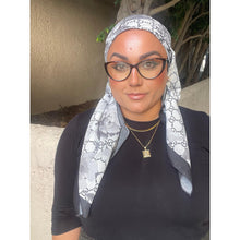 Luxe Inspired G Print Floral Square Tichels - White/Black-Squares-The Little Tichel Lady