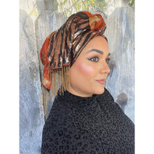 Israeli Sequins + Print Tassel Wrap - Black/Rust-Long Wrap-The Little Tichel Lady