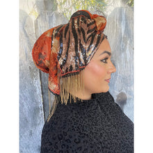 Israeli Sequins + Print Tassel Wrap - Black/Rust-Long Wrap-The Little Tichel Lady