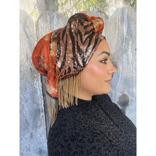 Israeli Sequins + Print Tassel Wrap - Black/Rust-Long Wrap-The Little Tichel Lady