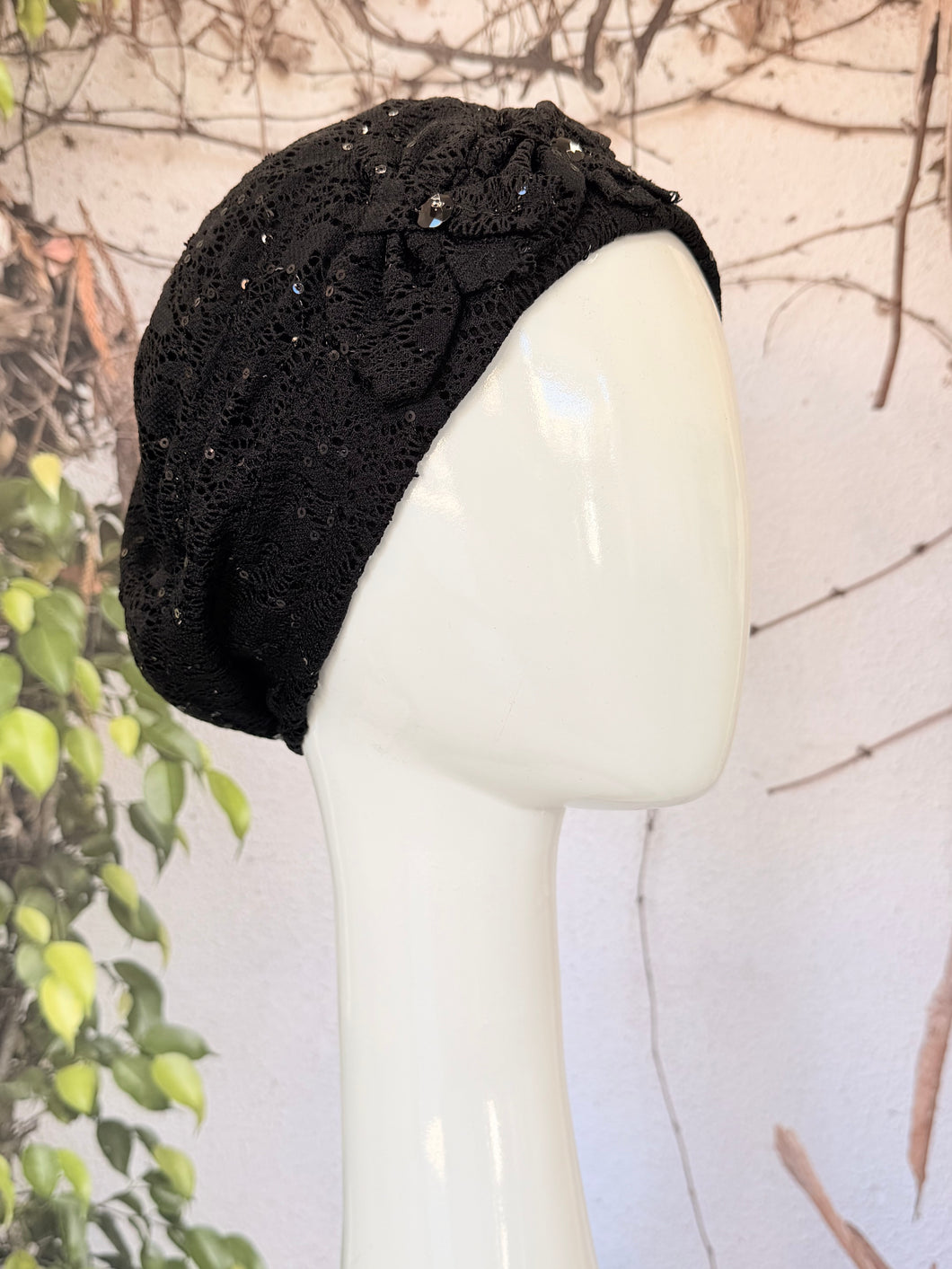 Embellished Hat - Size #1 Black Lace