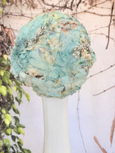 Embellished Hat - Size #1 Aqua Textured Print