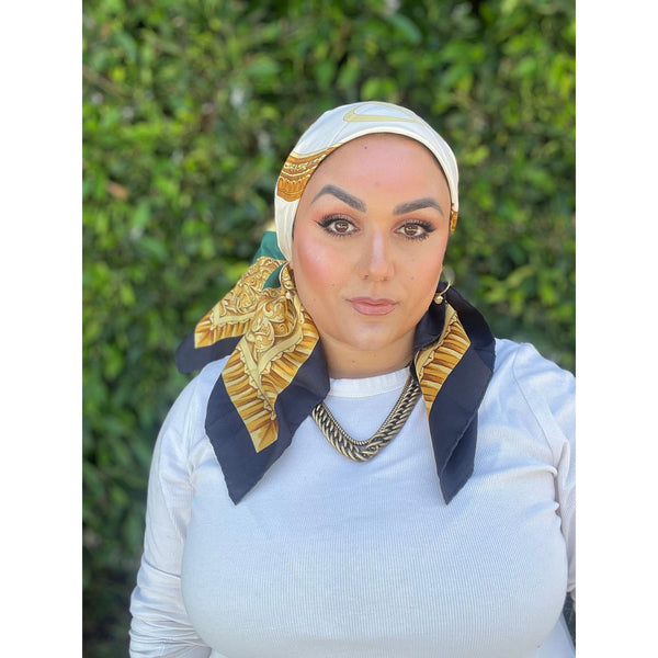 Dior Authentic Designer Headscarf, Gold Frame Print