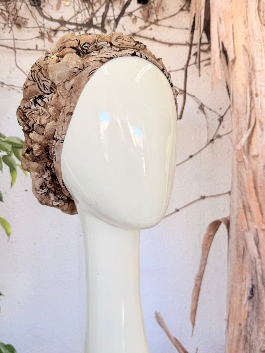 Embellished Hat - Size #1 Neutral Textured Print