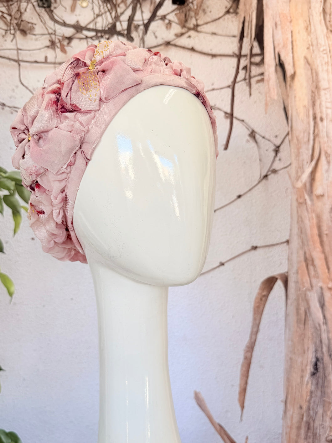 Embellished Hat - Size #1 Pink Textured Print