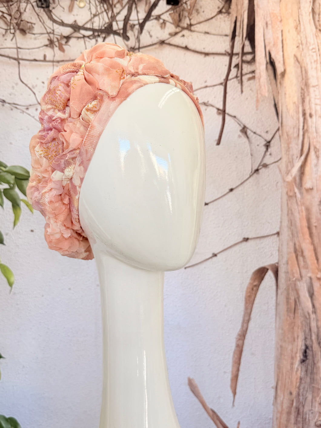 Embellished Hat - Size #1 Peach Textured Print