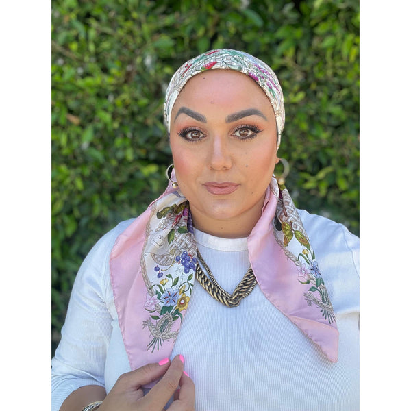 Gucci Authentic Designer Headscarf, Pink Flora Print