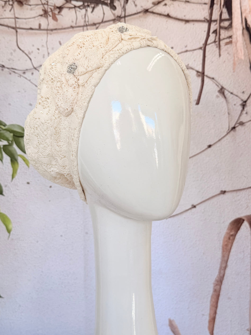 Embellished Hat - Size #1 Cream Lace