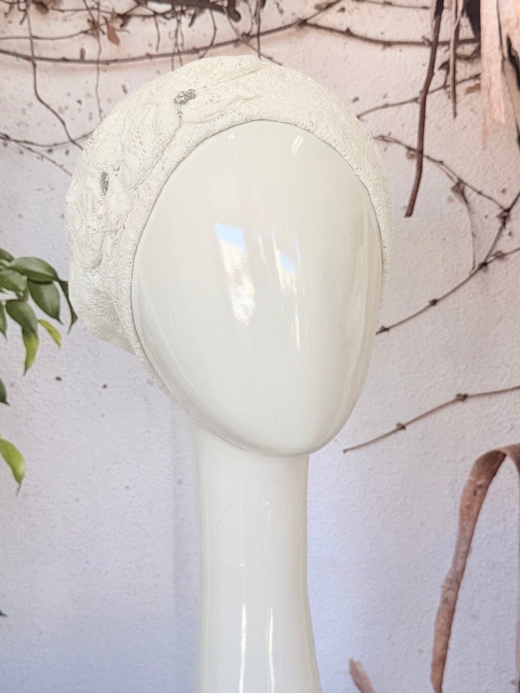 Embellished Hat - Size #1 Off-White Lace