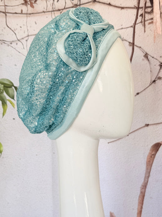Embellished Hat - Size #2 Turquoise Lace-Hat-The Little Tichel Lady