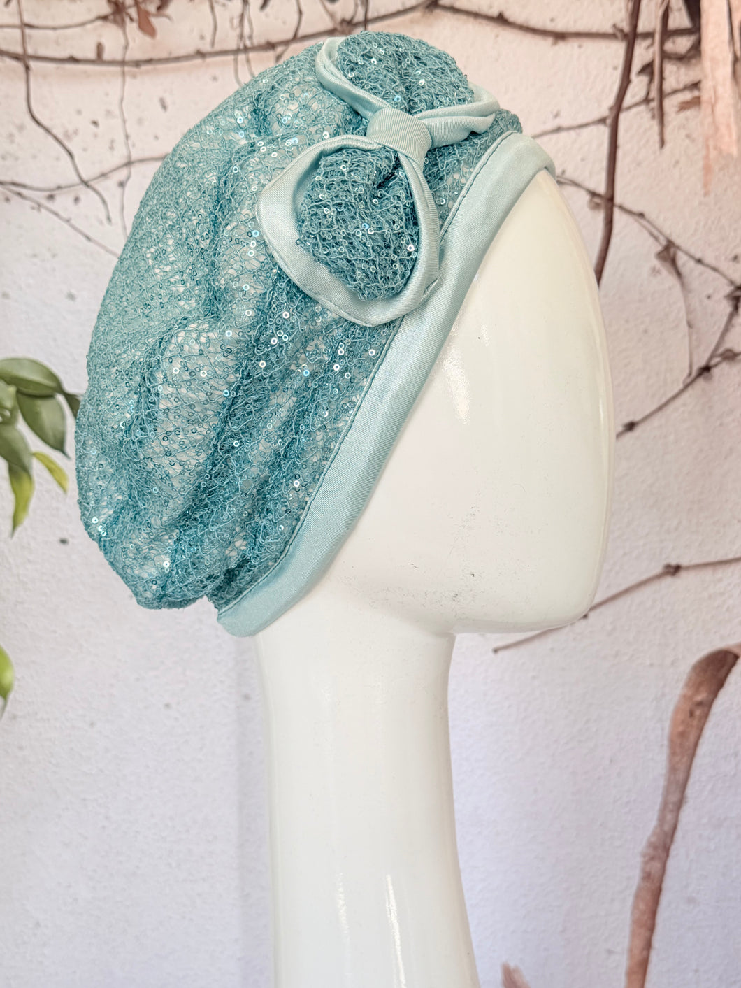 Embellished Hat - Size #2 Turquoise Lace