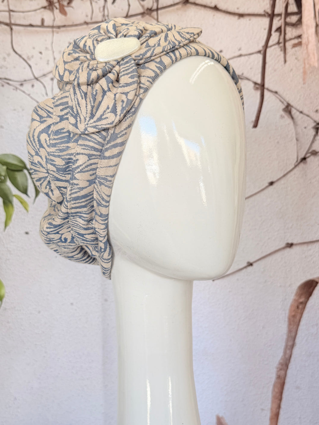 Embellished Hat - Size #2 Blue/Beige-Hat-The Little Tichel Lady