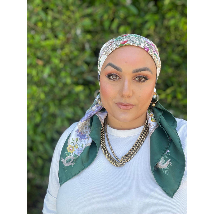 Gucci Authentic Designer Headscarf, Green Flora Print-Designer headscarf-The Little Tichel Lady