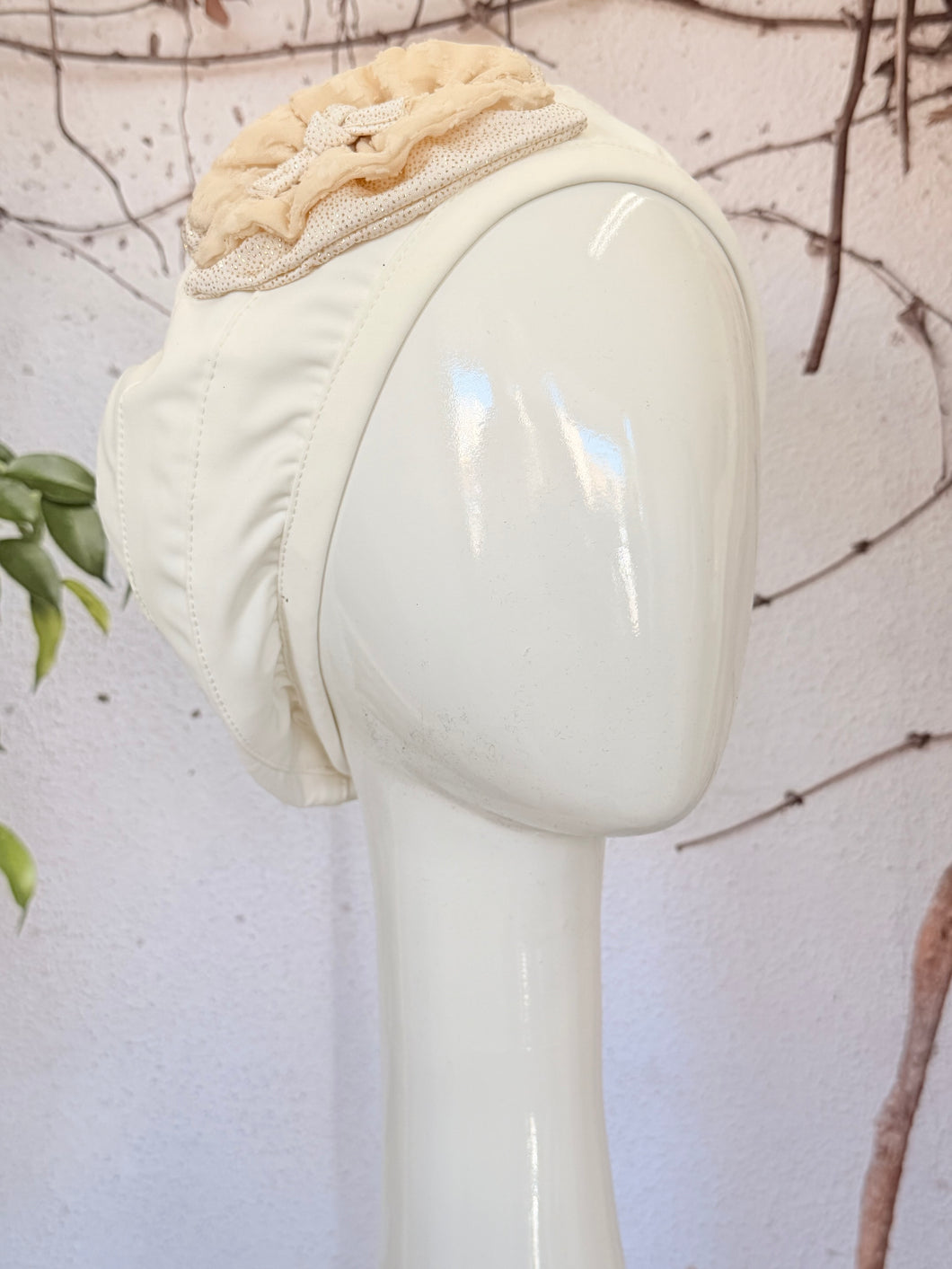 Embellished Hat - Size #2 Cream Detail