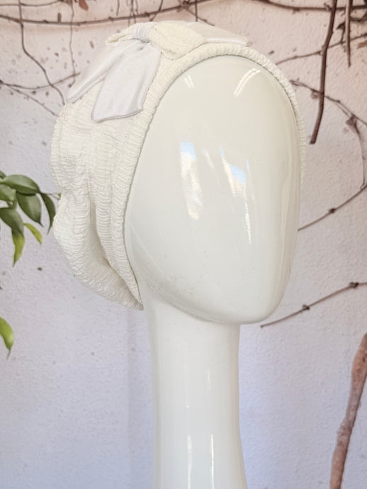 Embellished Hat - Size #2 Off-White Bow-Hat-The Little Tichel Lady