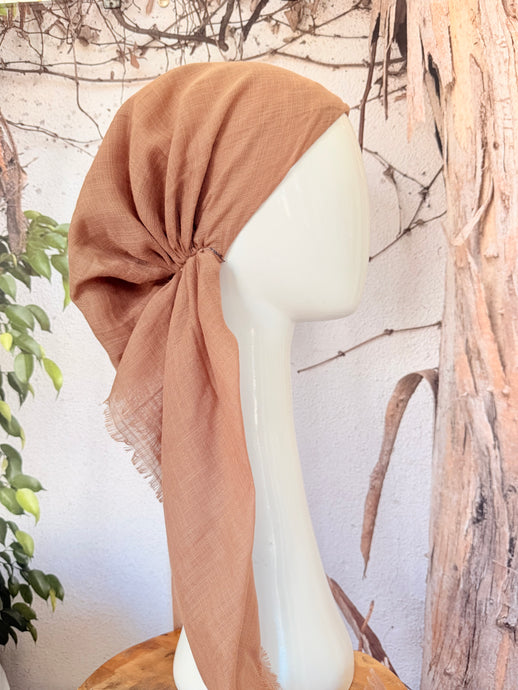 Turkish Cotton Textured NON-SLIP Print Pretied w/ Long Tails - Oak-pretieds-The Little Tichel Lady