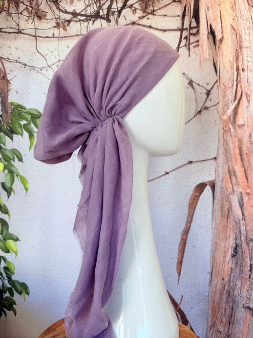 Turkish Cotton Textured NON-SLIP Print Pretied w/ Long Tails - Muted Purple-pretieds-The Little Tichel Lady