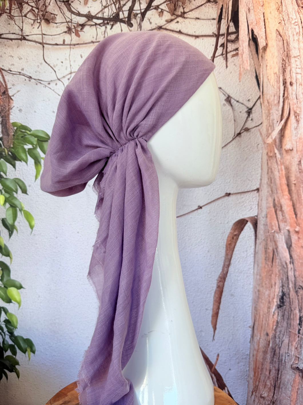 Turkish Cotton Textured NON-SLIP Print Pretied w/ Long Tails - Muted Purple
