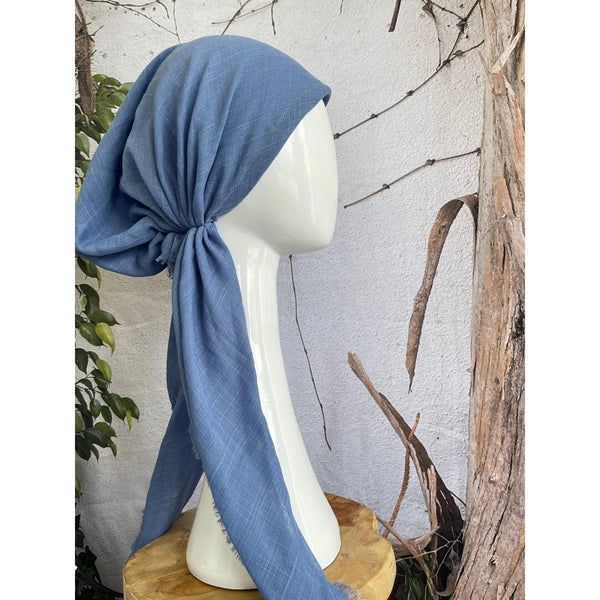 Turkish Cotton Textured NON-SLIP Print Pretied w/ Long Tails - Cornflower Blue-pretieds-The Little Tichel Lady