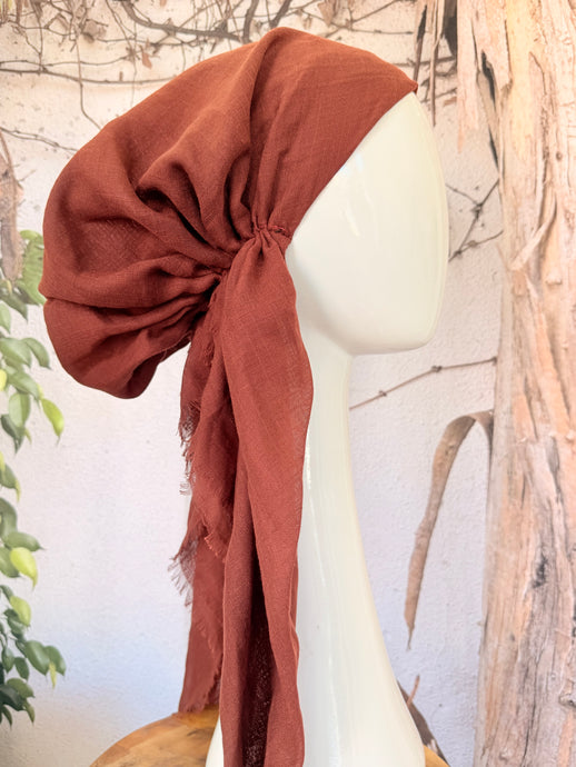 Turkish Cotton Textured NON-SLIP Print Pretied w/ Long Tails - Rosewood-pretieds-The Little Tichel Lady