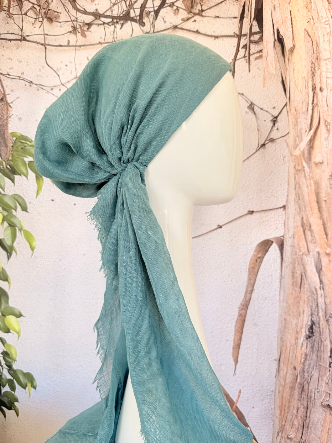 Turkish Cotton Textured NON-SLIP Print Pretied w/ Long Tails - Glacier