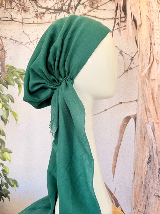 Turkish Cotton Textured NON-SLIP Print Pretied w/ Long Tails - Forest Green-pretieds-The Little Tichel Lady