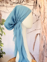 Turkish Cotton Textured NON-SLIP Print Pretied w/ Long Tails - Sky Blue