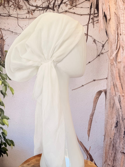 Turkish Cotton Textured NON-SLIP Print Pretied w/ Long Tails - Off-White-pretieds-The Little Tichel Lady