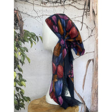 Turkish Cotton Textured Print Pretied w/ Long Tails - Falling Leaves, Navy-pretieds-The Little Tichel Lady