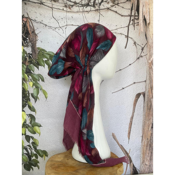 Turkish Cotton Textured Print Pretied w/ Long Tails - Falling Leaves, Berry-pretieds-The Little Tichel Lady