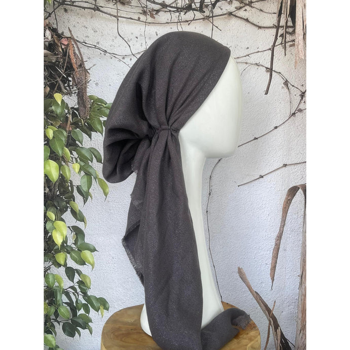 Turkish Cotton Metallic Solid Pretied w/ Long Tails - Gray-pretieds-The Little Tichel Lady